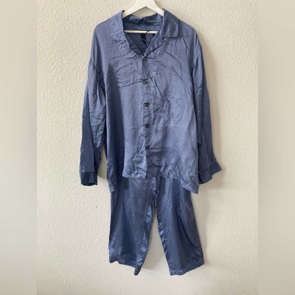 Alfani Two Piece Blue Silk Pajama Set Size Large